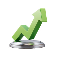 Green upward trend icon on metallic pedestal