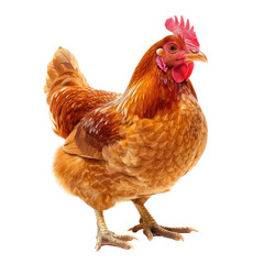 Fototapeta premium and keyword list based on the image.. Brown Chicken Standing on Grass in Field