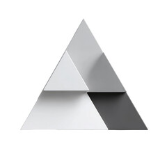 Abstract geometric pyramid.  A three-dimensional, white pyramid shape, divided into smaller triangular facets.  A subtle gray/light gray shading creates depth.  Clean lines and simple form