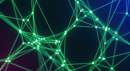 Abstract Digital Network Connections with Glowing Green Lines and Dots Creating a Futuristic Technological Background