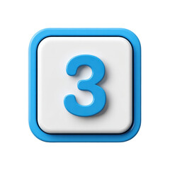 Square button, light-blue outline, white background, number three