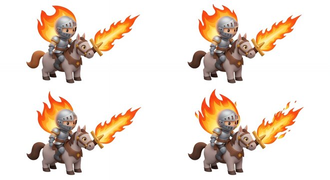 Fototapeta Cartoon knights on horses with flaming swords