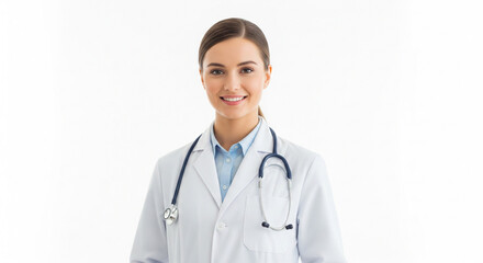 Fototapeta premium Friendly and Confident Female Doctor Smiling with Stethoscope