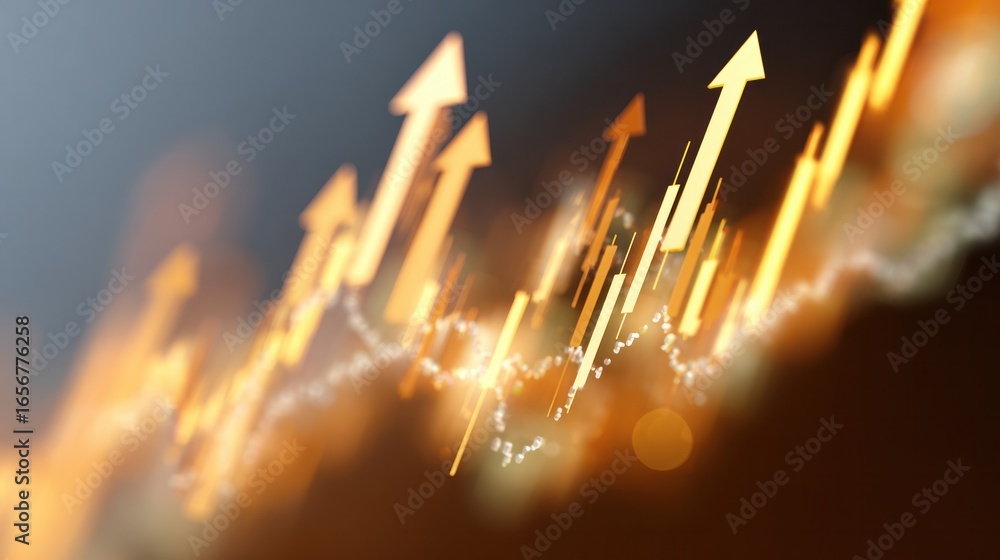 Poster ascending arrows: a captivating visual of golden arrows soaring upwards, symbolizing growth and prog