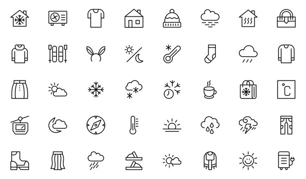 Winter outline icons set. Thin linear style icons Pack. Vector Illustration. Thin outline icons pack. Vector illustration. editable stroke