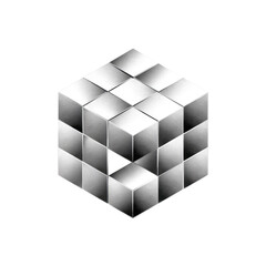 Fototapeta premium A 3D cube composed of smaller, interlocking cubes, creating a shadowed, illusionistic effect
