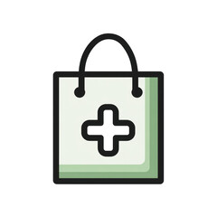 Fototapeta premium Simple graphic of a light green shopping bag with a white plus sign