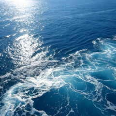 Deep Blue Ocean Surface With Sunlight Reflection And full hd 4k stock image download White Foam Waves