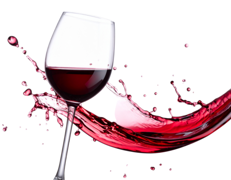 Flowing Red Wine Splash with Droplets, Abstract Wave Shape, Isolated