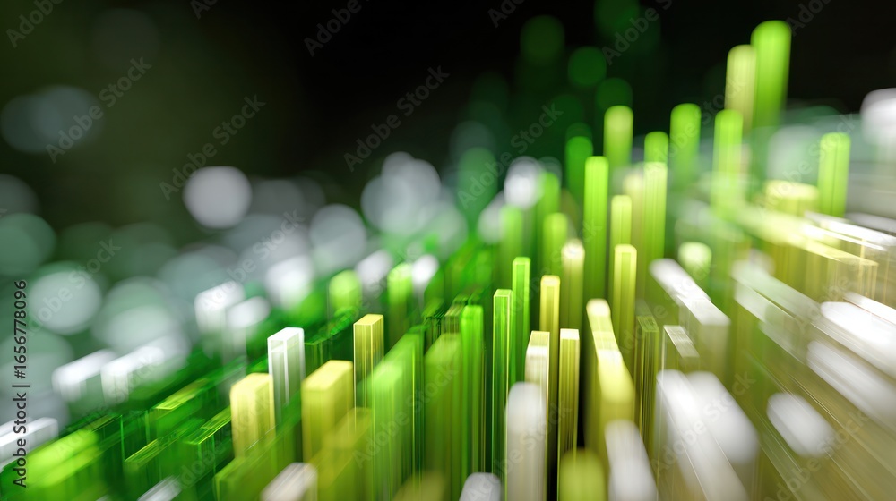 Poster abstract green gradient: a dynamic composition of ascending columns in shades of green creates a mes
