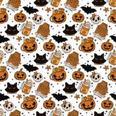 Cozy Spooky Halloween Seamless Pattern