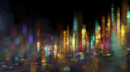 Obraz premium Abstract City Lights: An eye-level shot of vibrant, blurred city lights creating a stunning display of color and reflection, evokes the energy of the urban night.