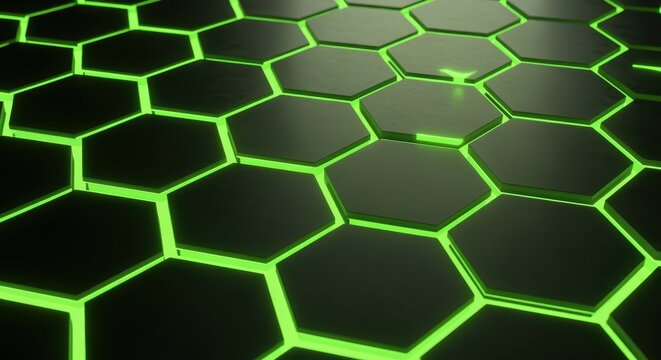 Green Hexagon Grid Abstract Futuristic Technology Background