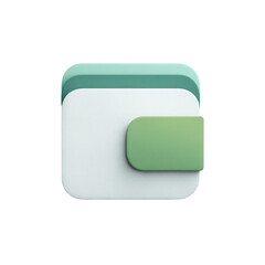 Fototapeta premium Square icon, light gray/white base, mint green accents. 3D effect, wallet-like shape