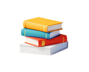 Stack of colorful books.  Four books of varying colors,  stacked vertically.  Bright,  simple,  and cartoonish style.  Flat,  3D illustration.  Clearly defined shapes and edges