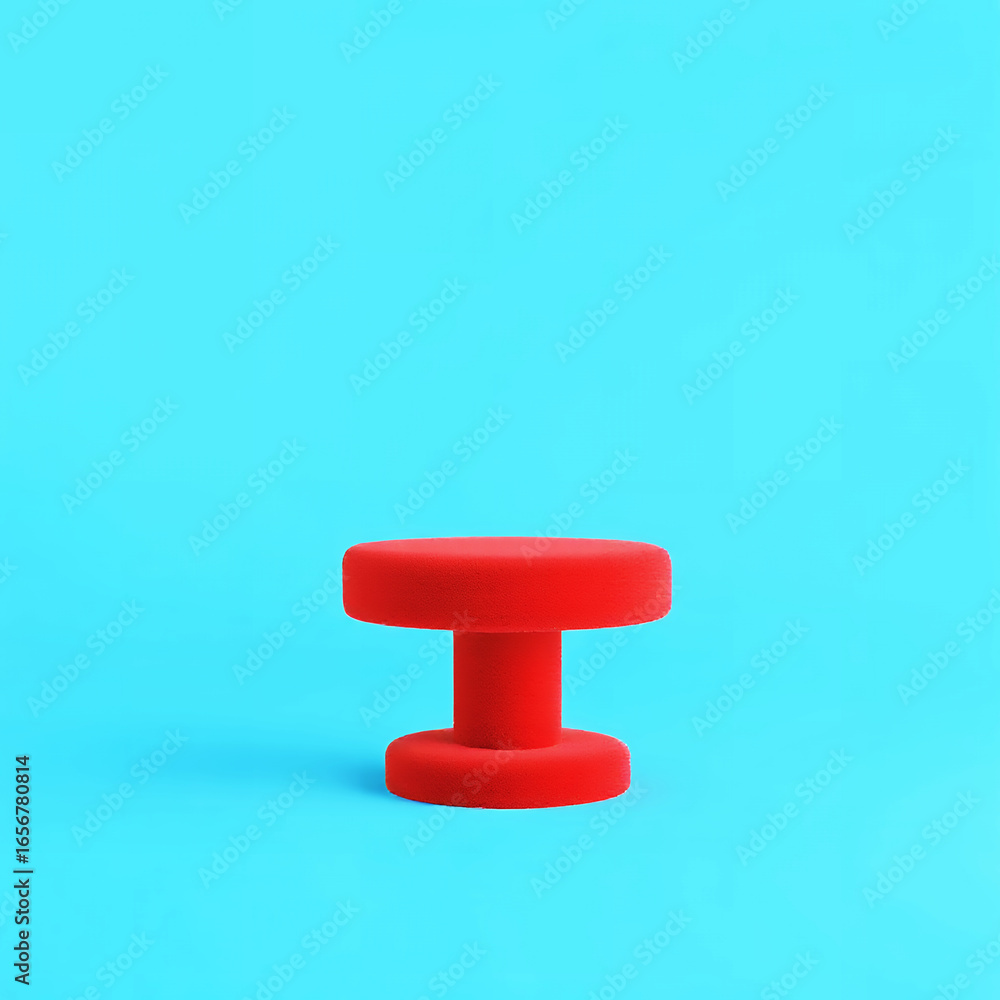 Poster a red cylindrical object with a smaller cylinder on top and bottom on a blue background