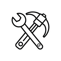 Wrench and pickaxe crossed icon isolated on white background