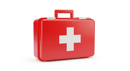 Obraz premium Essential Red First Aid Kit with White Cross Symbol for Emergency Medical Care and Safety