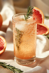 Sparkling ruby grapefruit oolong with rosemary sprig