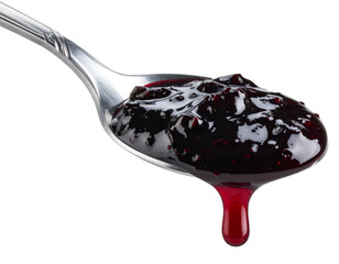  Spoonful of Blackcurrant Jam with Visible Seeds, Top-Down Angle, Isolated