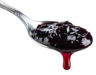  Spoonful of Blackcurrant Jam with Visible Seeds, Top-Down Angle, Isolated