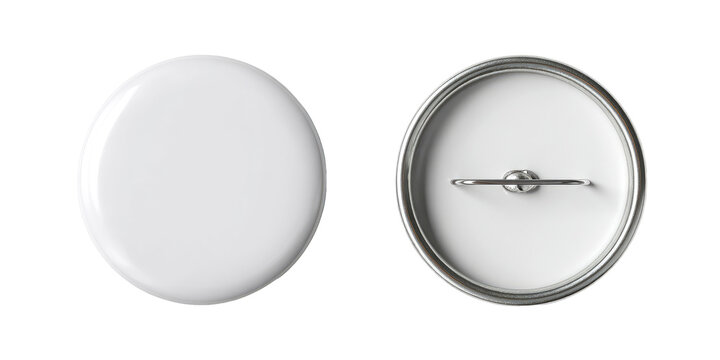 Blank oval-shaped promotional pins, front and back views
