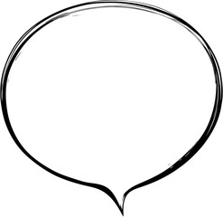 A dark, round, speech bubble shape with a pointed bottom