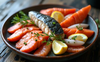 Sustainable seafood - text made with sea foods. High quality