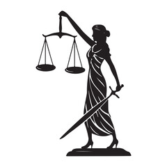 Silhouette of lady justice holding scales and sword representing law and justice