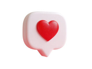 Fototapeta premium 3D rendered social media heart icon. A white speech bubble with a red heart