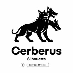 Cerberus silhouette, three-headed dog with transparent background