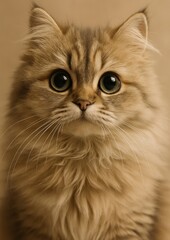 Fluffy cat with wide eyes.