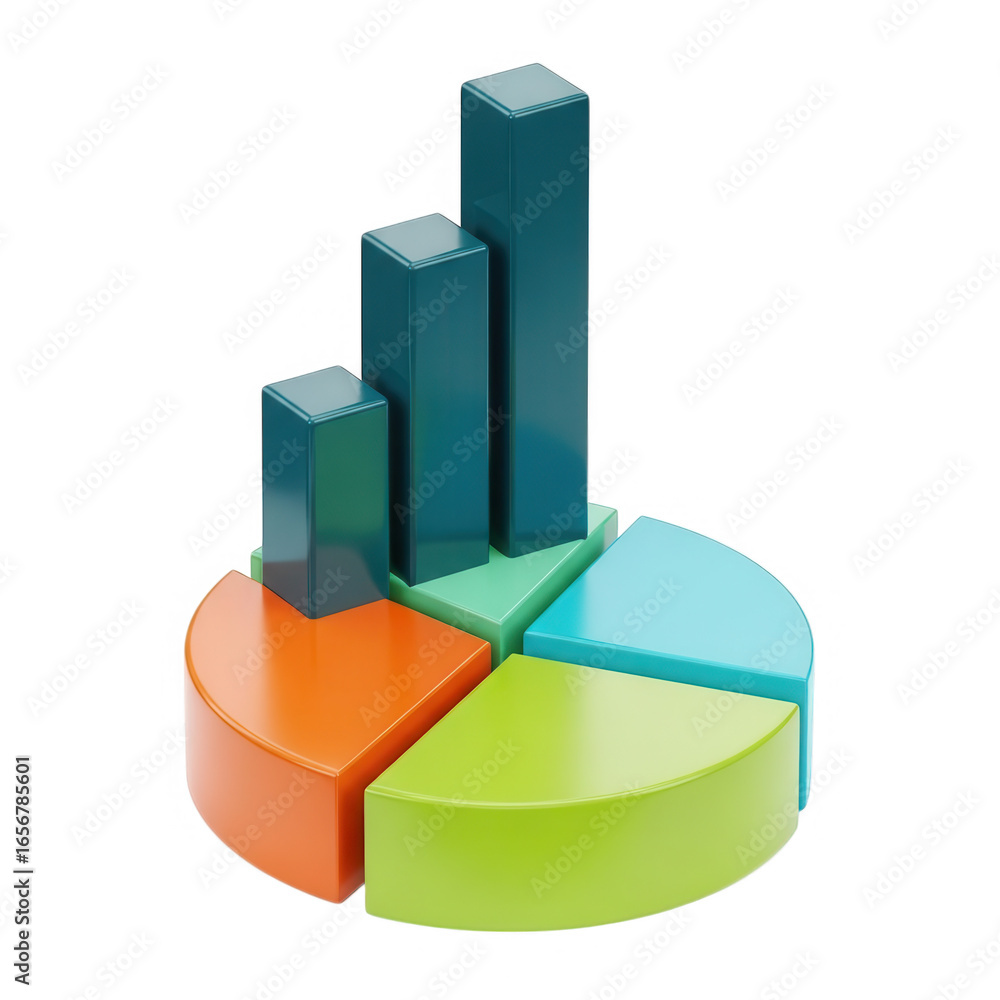 Aufkleber 3d bar and pie chart combination isolated on transparent background