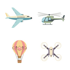 Airplane: Hot Air Balloon: Helicopter: Drone, Graphics for airplane object for illustrations with graphic designs vector and object