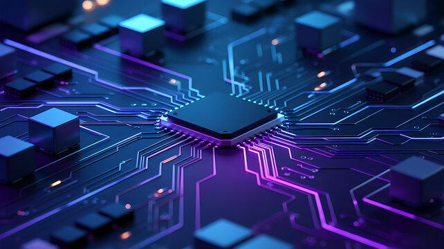 Blue futuristic electronic circuit board design with technology and digital network pattern