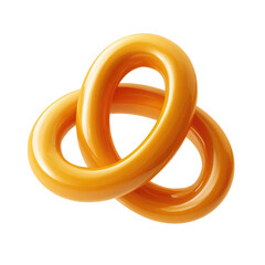 Three interlocking rings in a vibrant, golden-orange hue.  The rings are smooth, with a slightly glossy or reflective surface, creating a three-dimensional effect against a black background