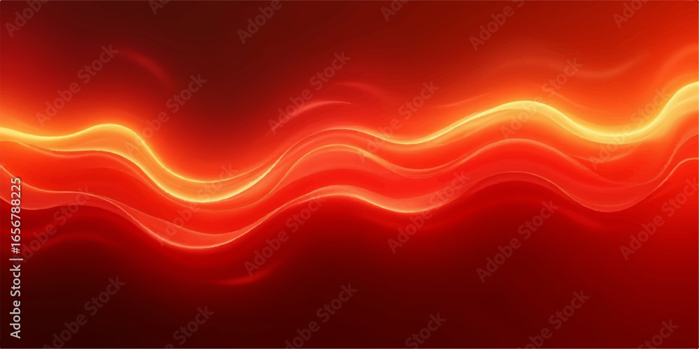 Poster dynamic artistic abstraction with vibrant red and orange waves creating a flowing, fiery texture for