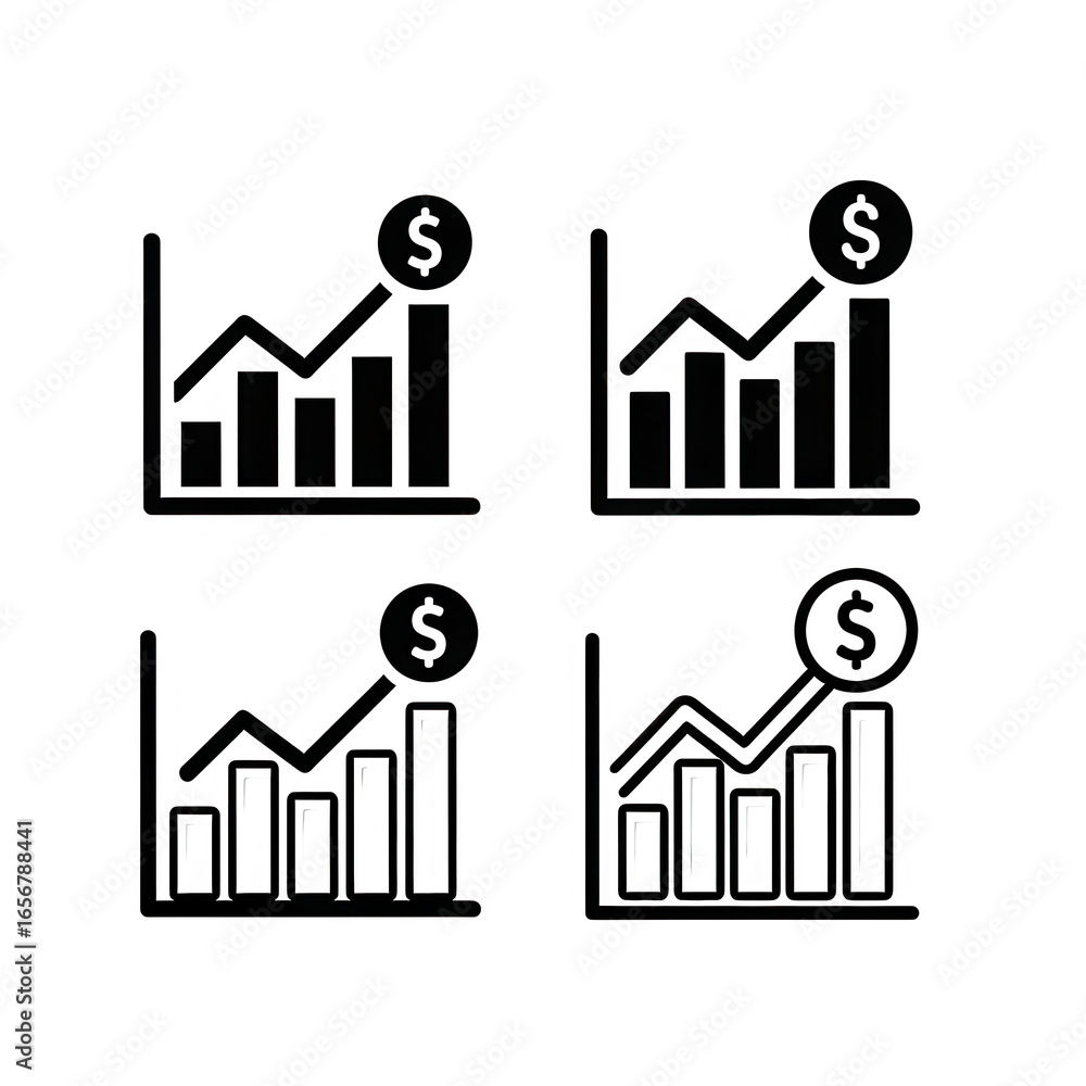 Poster four simple bar chart icons isolated on transparent background