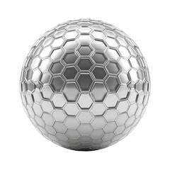 A polished, metallic sphere with hexagonal facets