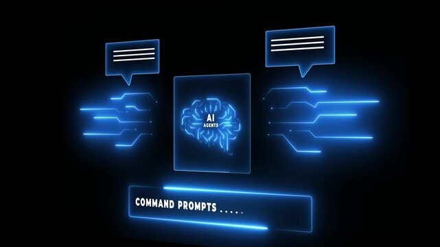 Artificial intelligence agents concept on the transparent background. surrounded by data and analytics elements, representing AI research, automation, and technology innovation. 4k video animation. 