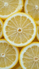 Fresh lemon slices healthy organic food. Sliced lemons closeup, rotation. Freshness. Vitamin C for skincare, beauty, healthcare, immunity, treatment concept. Ripe juicy lemon slice top view. Diet
