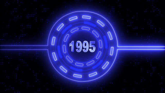 1995 text with screen neon effects of technological failures.  Past year technology concept ..