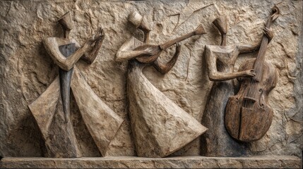 wooden band stone carving music