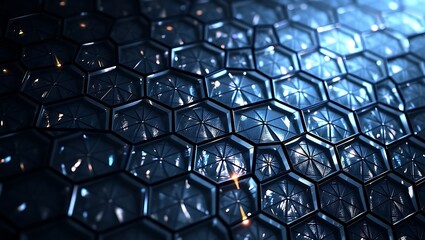 Obraz premium Futuristic Hexagonal Pattern Background with Geometric Shapes and Metallic Texture for Modern Design Projects and Technological Visuals