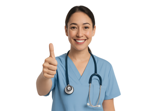 young female doctor showing thumbs up - Powered by Adobe