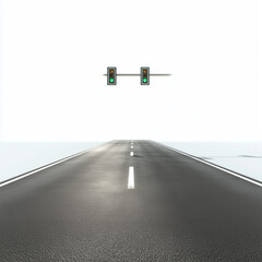 Open road with green traffic light signals go