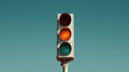 Traffic light showing yellow light against blue sky