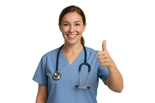 smiling female doctor showing thumbs up