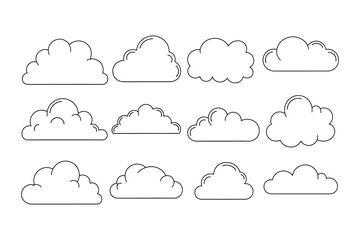 Hand Drawn Cloud illustrations isolated on a white background representing weather and sky elements