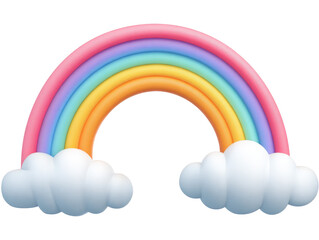 Colorful rainbow arched over fluffy clouds